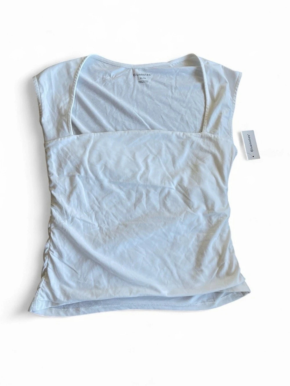 BLUENOTES *NWT* Ruched Cap Sleeve Square Neck Top | White - XL